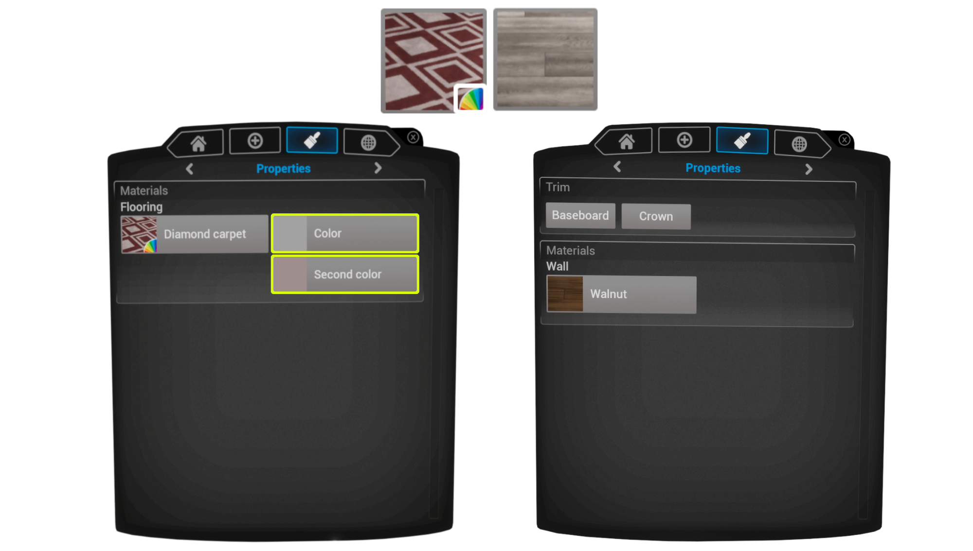 Materials with and without a Color Wheel