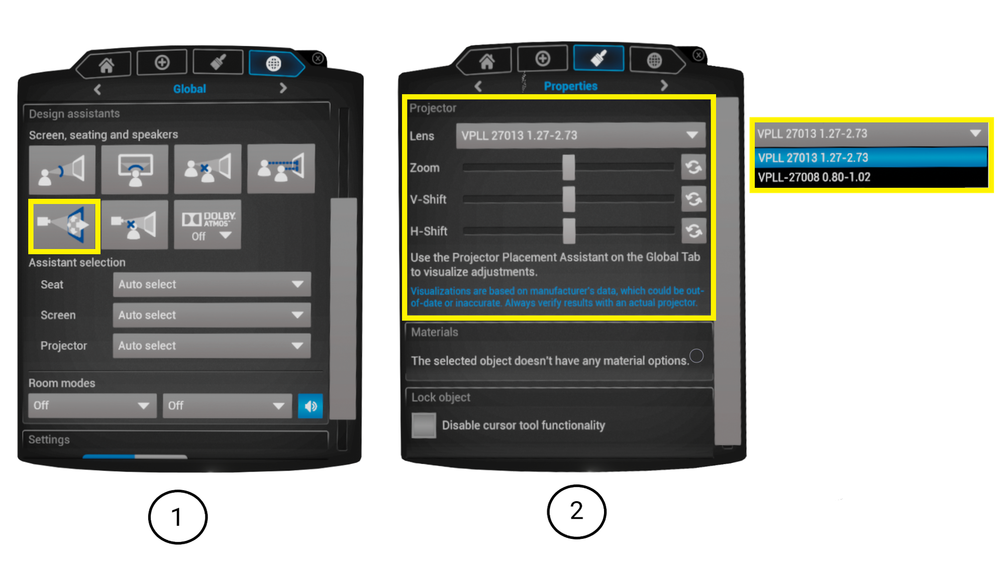 Projector Placement Assistant Controls